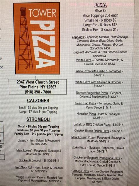 4 reviews Closed Today. . Tower pizza pine plains menu